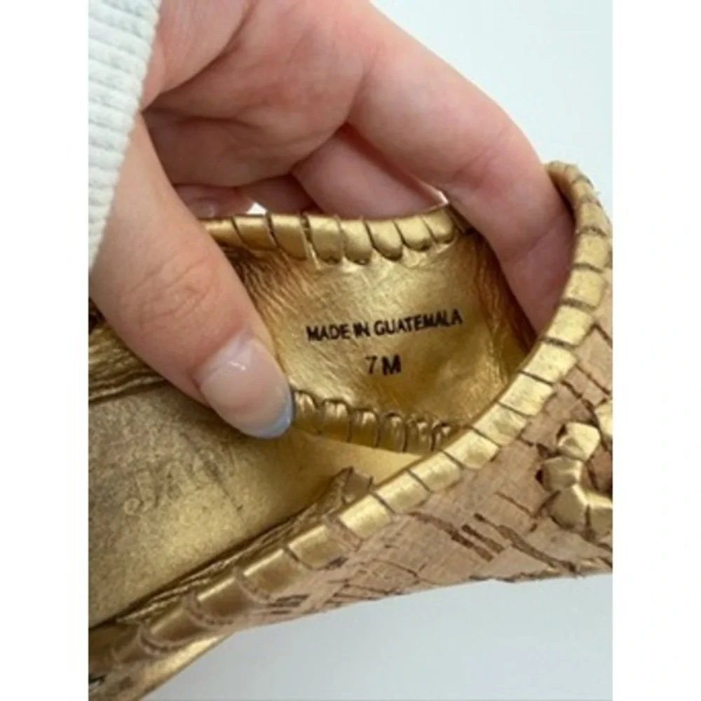 Jack Rogers Cork Wedge Sandals Gold Whipstitch Thong Slides Womens 7M